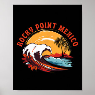 Poster Pôr do sol retrô Rocky Point México Verão Surfando