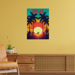 Poster Pôr do Sol Retrô Tropical Estilo Anos 80