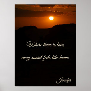 Poster Pôr do Sol Romântico Citação de Amor Deserto Doura