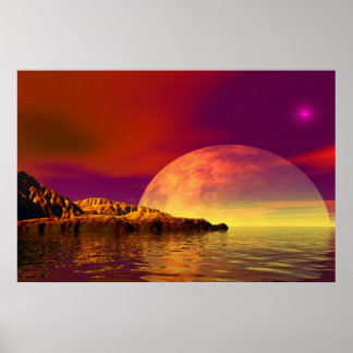 Póster pôr do sol romântico, orla marítima, paisagem