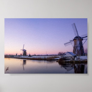 Poster Pôr do sol roxo sobre o pôster dos moinhos de vent