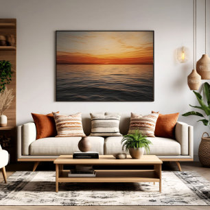 Poster Pôr do Sol Sereno Dourado no Horizonte do Oceano