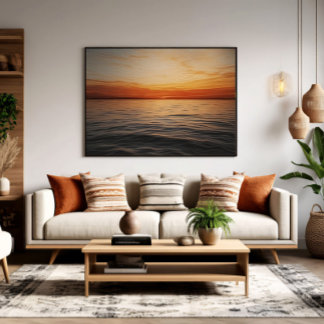 Poster Pôr do Sol Sereno Dourado no Horizonte do Oceano