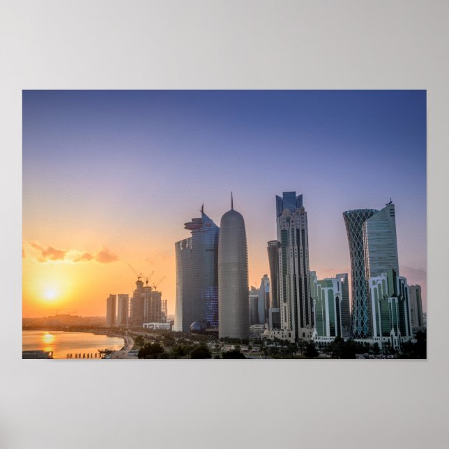 Poster Pôr do sol sobre a cidade de Doha, Catar (Frente)