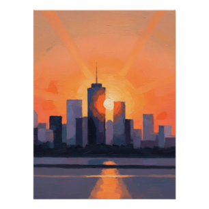 Póster Pôr do Sol Sobre a Cidade uma Arte Moderna de Hori