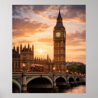 Poster Pôr do Sol Sobre a Icônica Torre do Relógio de Lon
