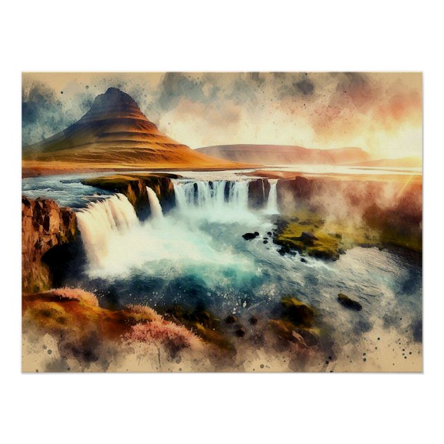 Póster Pôr do sol sobre a Islândia,  (Frente)