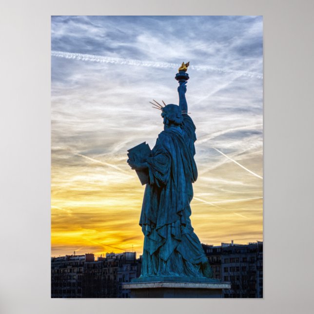 Poster Pôr do sol sobre a réplica da Estátua da Liberdade (Frente)