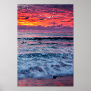 Poster Pôr do sol sobre as ondas do oceano, Califórnia