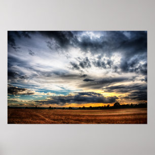 Póster Por do sol sobre campos de trigo Skyscape