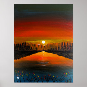 Poster Pôr do sol sobre o lago Canyon pintura de Alfred F