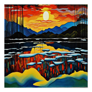 Póster Pôr do sol sobre o lago gelado 2