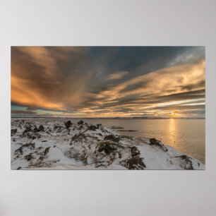 Poster Pôr do sol sobre o lago Myvatn, Islândia