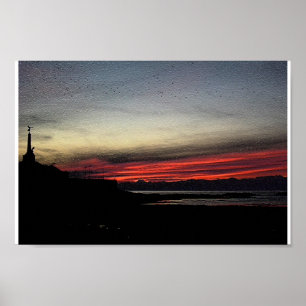 Póster Pôr do sol sobre o mar em Aberystwyth