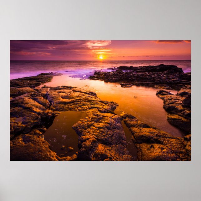 Poster Pôr do sol sobre poças de maré, Havaí (Frente)