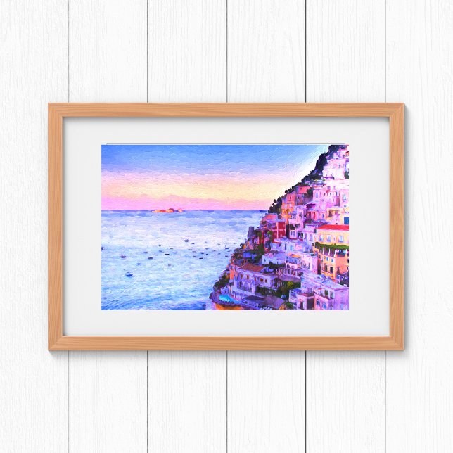 Póster Pôr do sol sobre Positano, pintura da Itália (Criador carregado)