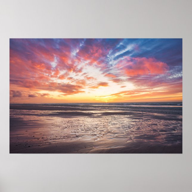 Poster Pôr do sol sobre praia e mar (Frente)