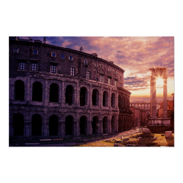 Póster Pôr do sol sobre Roma Coliseu em Roma (Frente)