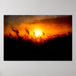 Poster Pôr do sol sobre um campo Impressionismo