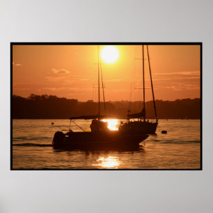Poster Pôr do sol sobre veleiros