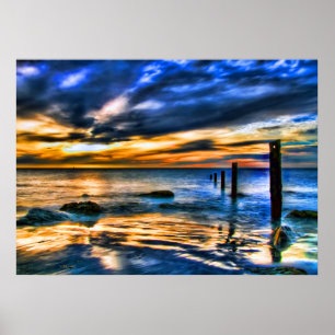 Póster Por do sol surreal no cais para fora lavado