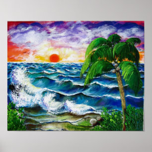 Poster Por do sol tropical, caribe, Puerto Rico