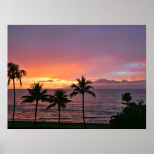 Póster Por do sol tropical de Havaí na praia