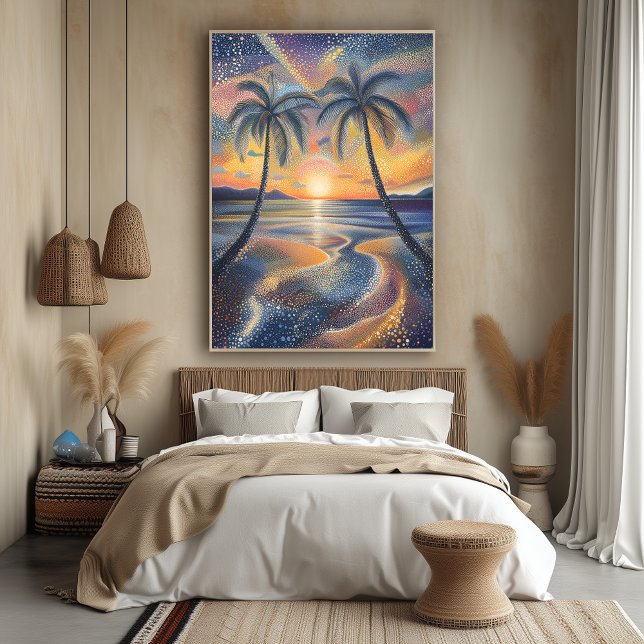 Poster Pôr do Sol Tropical em Estilo Pontilhista (Criador carregado)