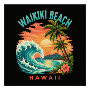 Póster Pôr do sol tropical na praia de Waikiki no Havaí