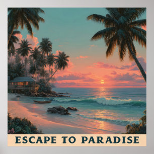 Poster Pôr do Sol Tropical Vibrante e Pinturesco na Praia