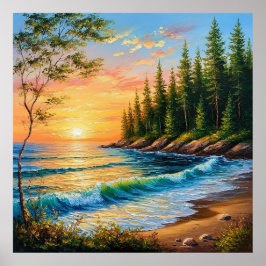 Poster Pôr do sol vibrante sobre as ondas do oceano