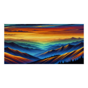 Póster Pôr do sol vibrante sobre cordilheiras coloridas