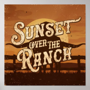 Poster Pôr do Sol Vintage Sobre o Rancho