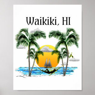 Poster Por do sol Waikiki Havaí da praia
