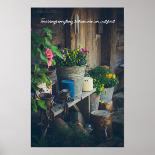 Poster Porch da casa do campo adorado com pansias vibrant