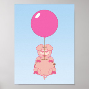 Póster Porco bonito e balão do vôo