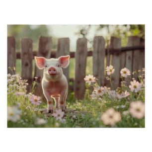 Póster Porco bonito no jardim da flor