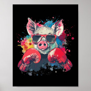 Poster Porco Boxeador Com Luvas de Boxe Kickboxing Boxi D