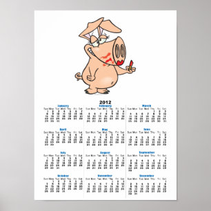 Póster porco cartoon bobo com batom desleixado