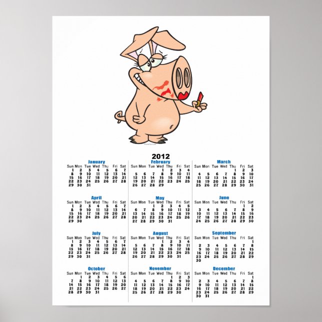 Póster porco cartoon bobo com batom desleixado (Frente)