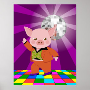Poster Porco Disco no salão de dança