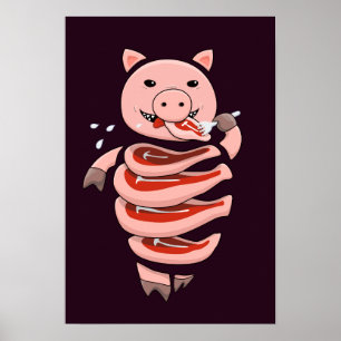 Poster Porco engraçado que come bifes dse