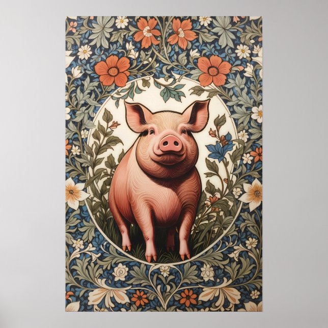 Poster Porco Fofo Inspirado em William Morris (Frente)
