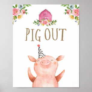 Poster Porco Fora de Fazenda Fofo Rapariga de Aniversário