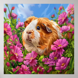 Poster Porco-guineense entre Flores Rosa