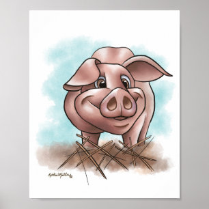 Poster Porco Rosa na Cartoon de Palha