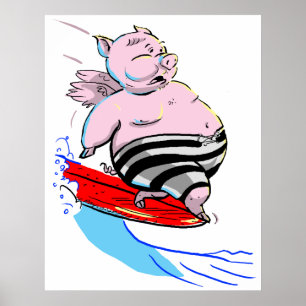 Póster porco surfando