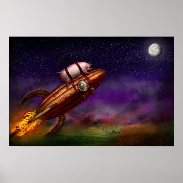 Póster Porco Voador - Foguete - Até a lua ou nada (Frente)