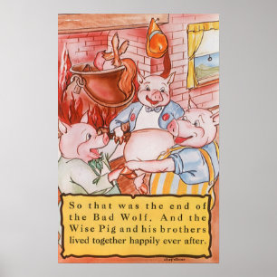 Póster Porcos pequenos do conto de fadas três do vintage
