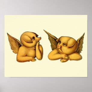 Poster Porcos Voadores Com Asas Fantasia Animais Arte